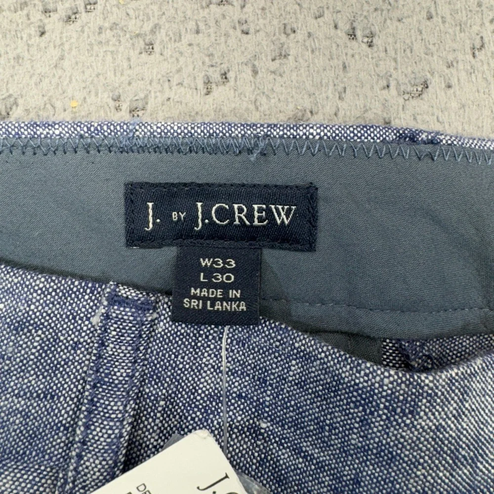 J.Crew Thompson Dress Pants Mens 33x30 Blue White 100% Linen Flat Front Trousers